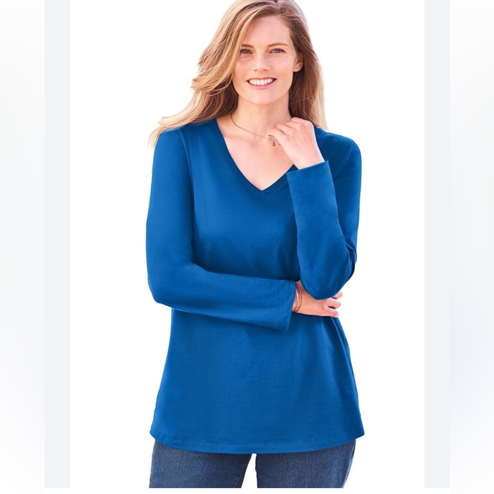 1X Basic Woman Within Long Sleeve V Neck Casual Top